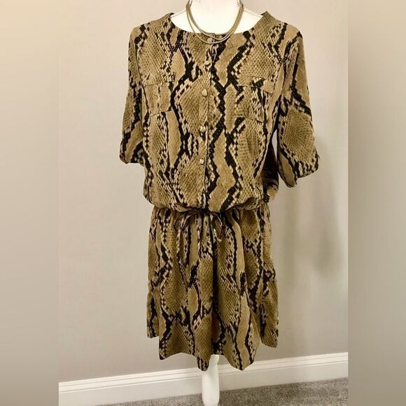 Python print blouson waist dress - Picture 1 of 7